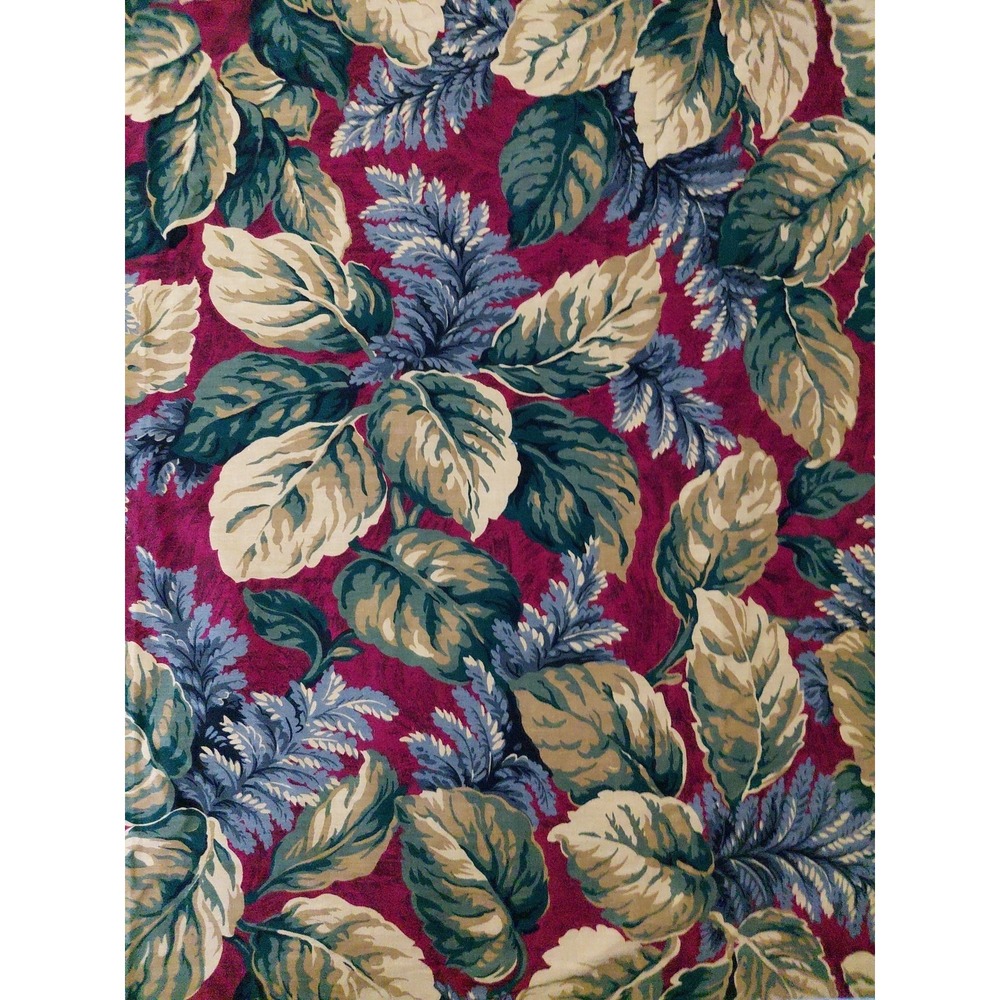 Anju‎ Fabric Decor Upholstery Bloomguard 3 YDS Botanical on Maroon VTG Luxury